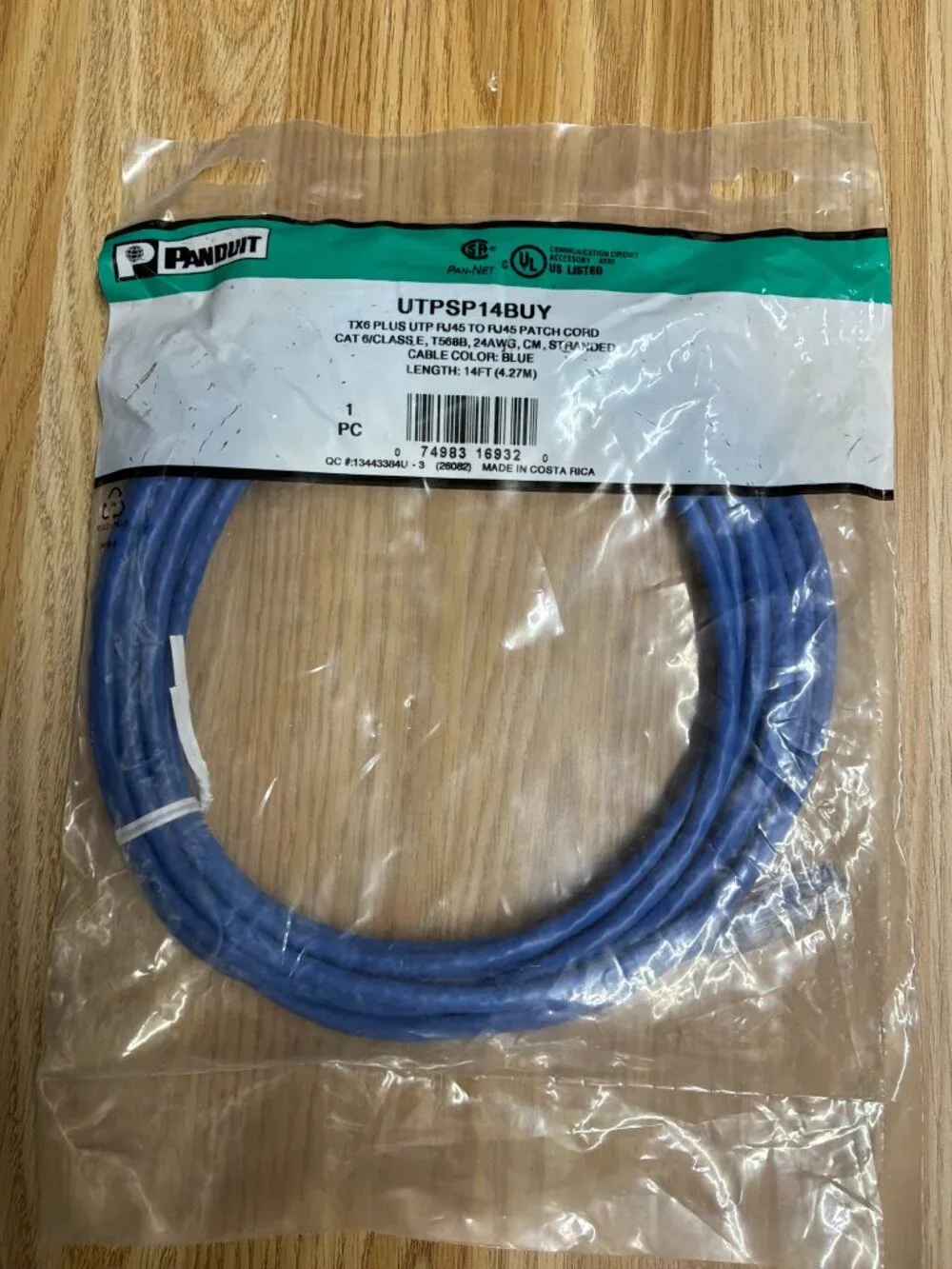 Panduit UTPSP14BUY Cat6 UTP RJ45 Ethernet Network Patch Cable 14ft Blue LAN Cord